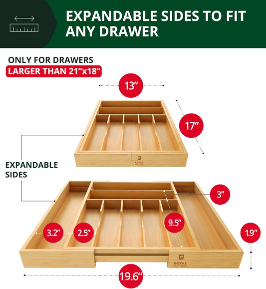 Bamboo Silverware Organizer – Kitchen Drawer Cutlery Tray