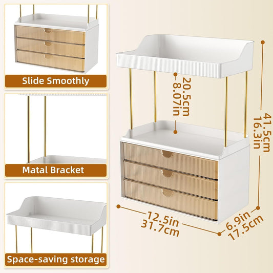 5 Tier Makeup Organizer with 3 Large Drawers – Vanity Storage for Skincare & Cosmetics