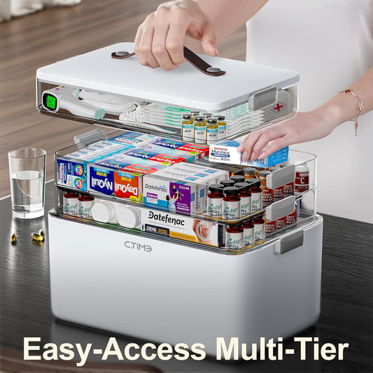 4-Tier XL Medicine Organizer – Portable First Aid Storage with Handle